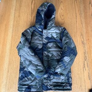 Columbia Jacket Boys Medium 10/12 Camo Hooded Puffer Fleece Coat Reversible